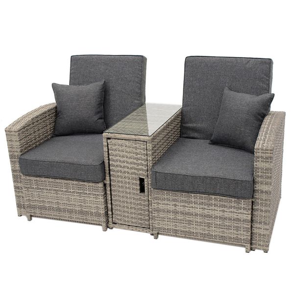 Swimming Pool Chaise Lounge Plastic Rattan Outdoor Furniture Multi-Function Chair Stool Storage Box Table