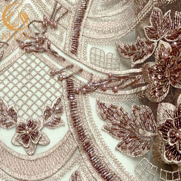 Luxury 3D Beaded Lace Fabric Unique Tulle Embroidery Pink Dress