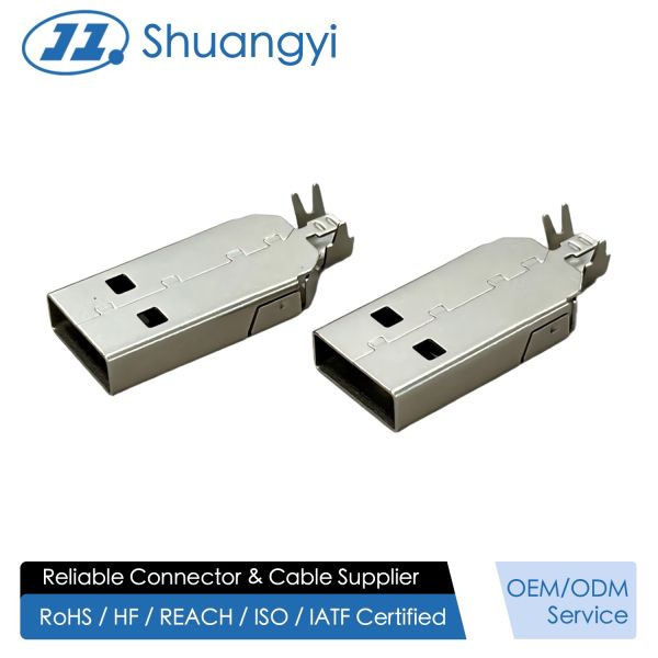 USB 2.0 AM Connector 2-Piece Nickel-Plated Housing | Wire Cable Electrical Terminal Connector for Customization & Power Transmission