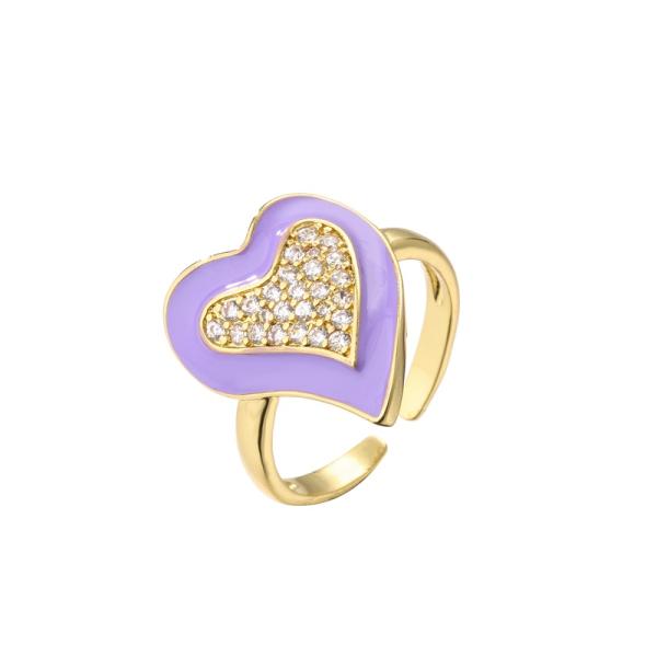 Women 18K Diamond Ring Pink Rhinestone Enamel Heart Ring OEM