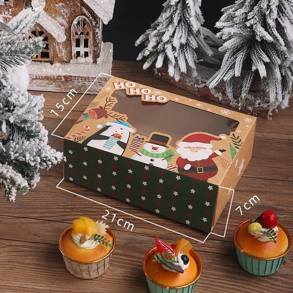 Christmas Kraft Paper Bakery Box With Clear Window For Holiday Treats