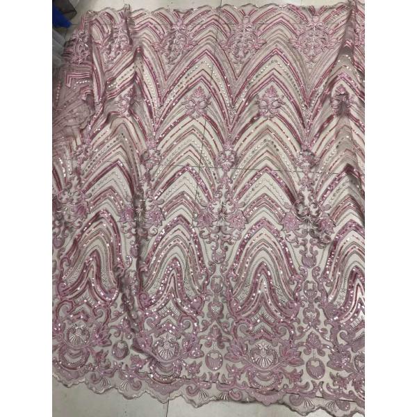 Wedding Dress Sequin Lace Fabric / Floral Embroidered Mesh Fabric