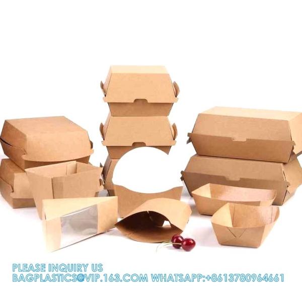 Paper Burger Box, Corrugated Hamburg Box 300gsm Paper Fast Food Disposable Paperboard 1-6 Colors Food Pack