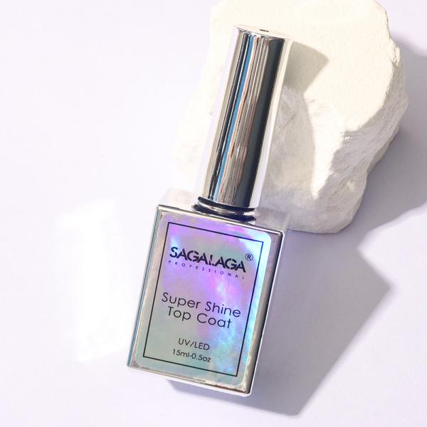 Vernis de finition brillant longue durée SAGALAGA certifié MSDS, sans essuyage, soak-off, 15ml, marque privée, gel polish durci