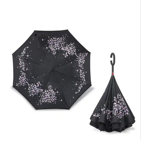 Custom Printed Windproof Inverted Reverse Umbrella with C Handle Advertising Umbrella