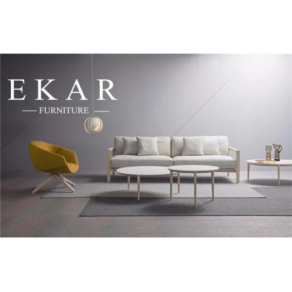 European Modern Wooden Frame Cream White Fabric Sofa 3 Seater Couch
