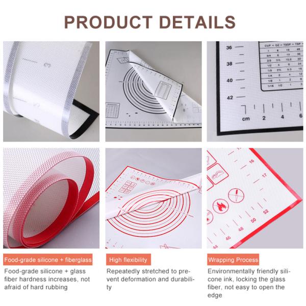 No Deformation Non Slip Silicone Baking Mat 60x40cm With Measurement