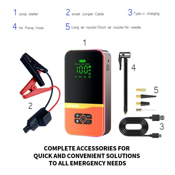 Compact 600A Peak Current Jump Starter with 150 PSI Air Compressor and 30000mAh Portable Power Bank