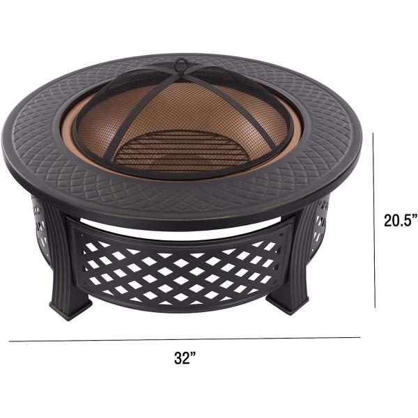 Metal Wood Burning Charcoal Barbecue Pit  Spark Screen Cover Backyard Garden Grill Poker
