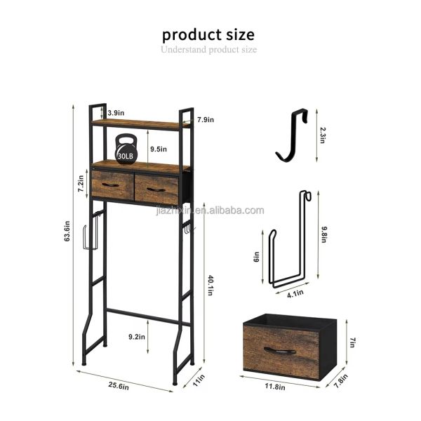 Customized Wholesale ver-the Toilet Storage Holder Iron Living Room Organize Shelf Washing Machine Rack Floor OWood with Drawer