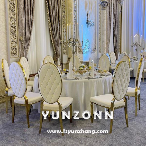 Modern Round Back Metal Hotel Restaurant Banquet Chair Button Decoration PU Leather Dining Chair