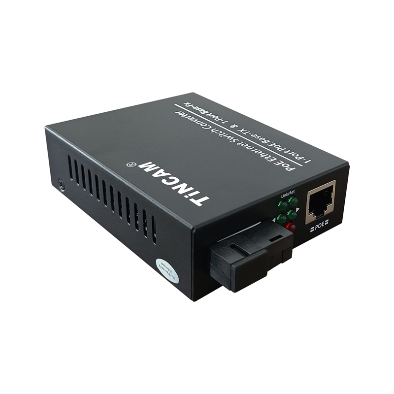 TiNCAM 10/100Mbps 1 Fiber 1 PoE Port Fiber Media Converter IEEE 802.3af/at 20km Single Mode Single Fiber 1310nm SC 48W Power Adapter TBC-PSF4311E-S20A