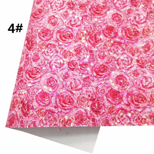Pink 100% PU Leather Printed Gretel Rose Flower Polyurethane Imitation Leather