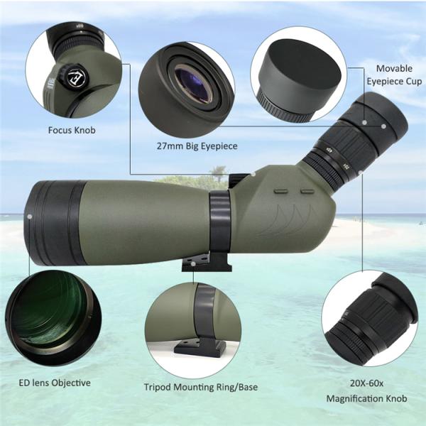 Olive Green Bird Watching Spotting Scope IPX7 ED 20-60x60
