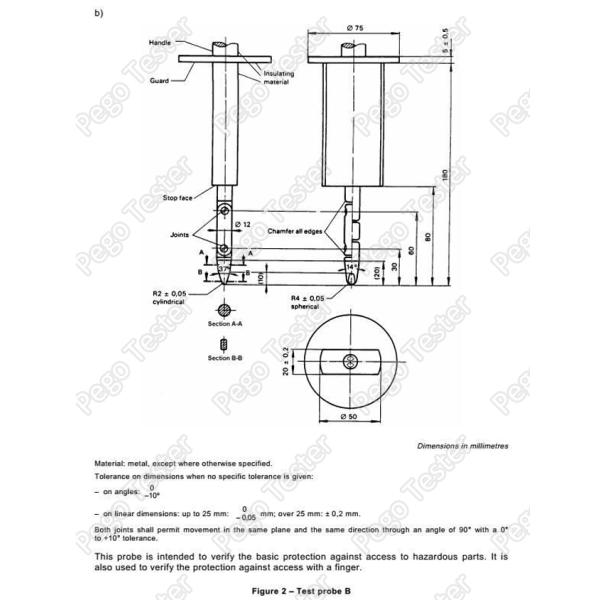 Оборудование для испытаний соединителей электромобилей IEC 62196 Пробный палец Зонд B с электрическим индикатором 42 В