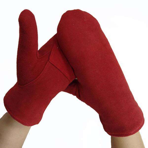 Sheepskin Leather Mitten Gloves , Winter Waterproof Leather Ski Gloves