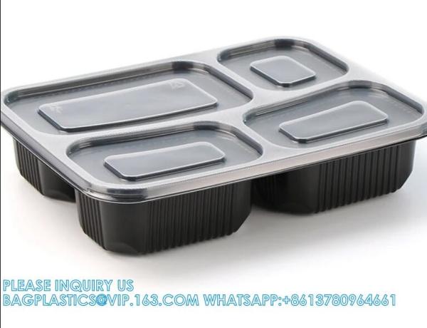 Packaging 3 Compartments Takeout Boxes Black Microwave Plastic Lunch Box Food Containers Wholesale