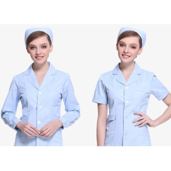 Short Sleeve White / Pink Nurse Uniform Dress With Long Style Coat