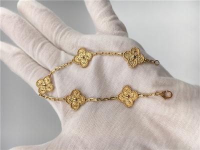 Vintage Alhambra do bracelete do ouro dos motivos 18K do amarelo 5 das mulheres nenhuma pedra preciosa
