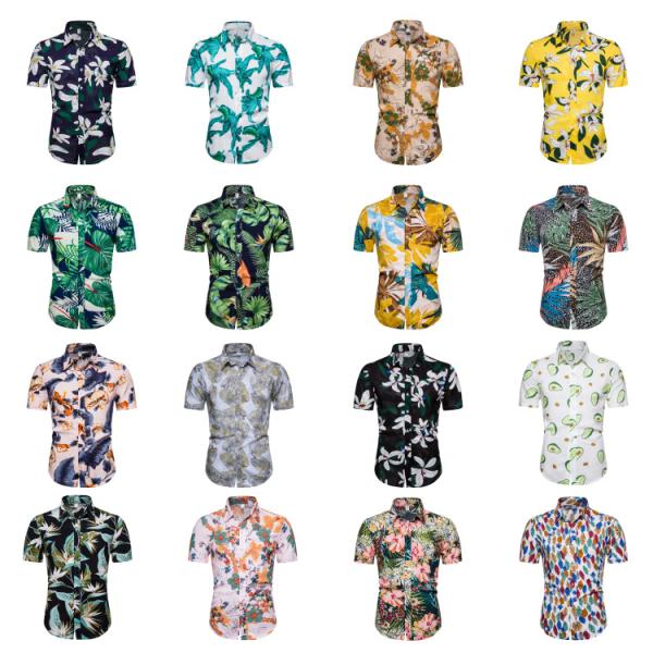 Camiseta de playa para hombres Aloha Hawaiian Summer Wear Casual Impresión digital Botón arriba Manga corta