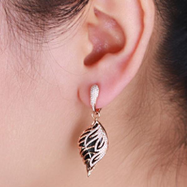 18K Rose Gold Black Onyx Diamonds  Ring Pendant Earrings Jewelry Set (GDSET002)
