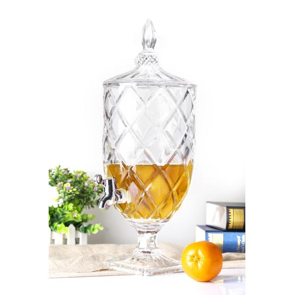 Luxury lead-free crystal glass 5L glass juice beverage dispenser with tap