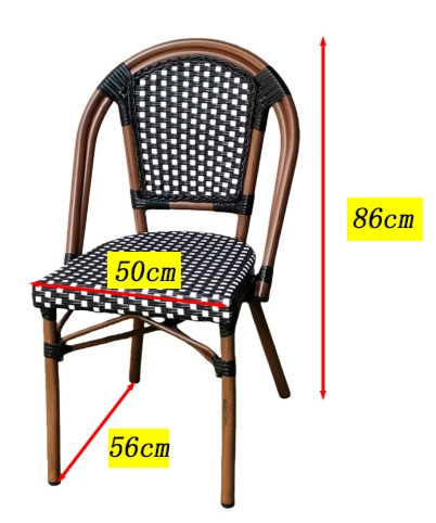 Commercial Use French Style Woven Rattan Chair Black White Checkered Patio Dining Chair for Cafe Restaurant Hotel