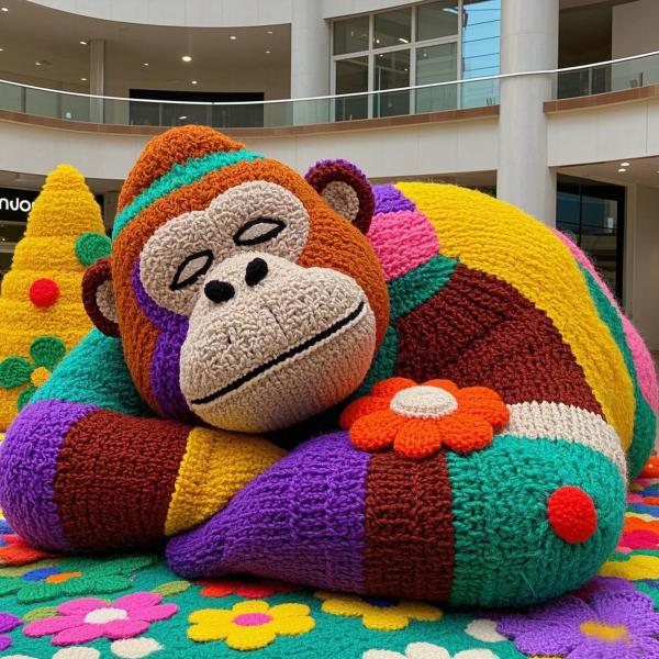 Large Knitted Gorilla Colorful 240CM For Mall Decoration