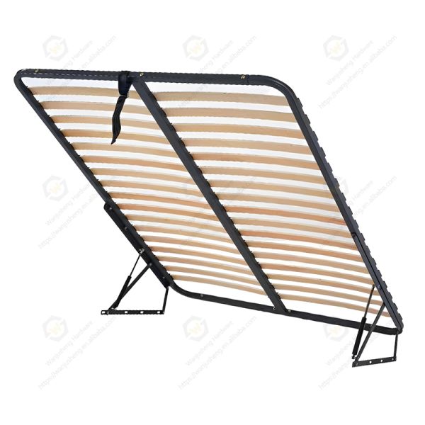 Metal Bed Base Mechanism with Wooden Slats Detachable Storage - Functioned Bedroom Flat Bed Frame.