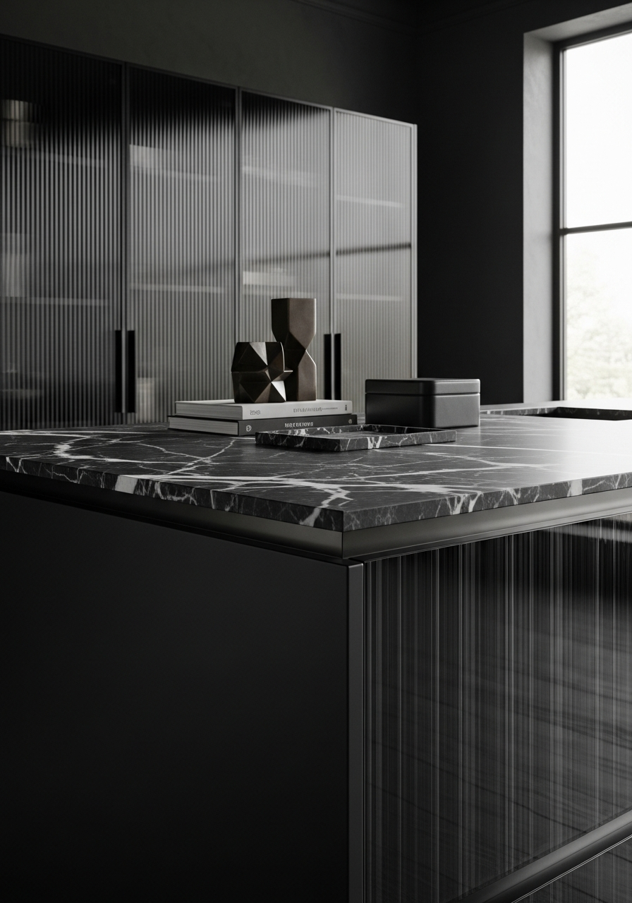 Stainless Steel Kitchen Cabinets Dark Glass Tailored Luxury Island System