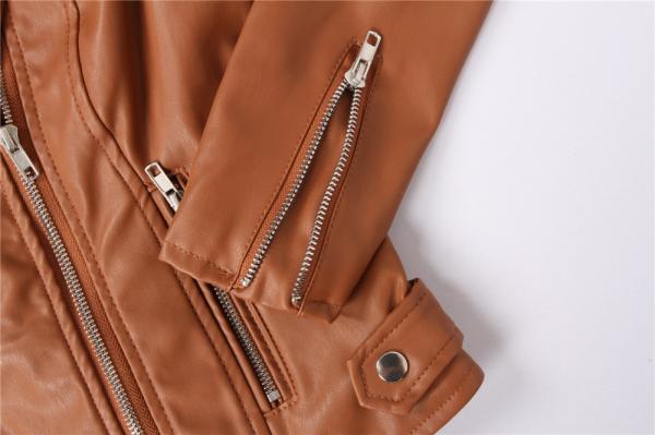 Water Resistant Coffee Faux Leather Bomber Jacket Womens 100% Polyurethane