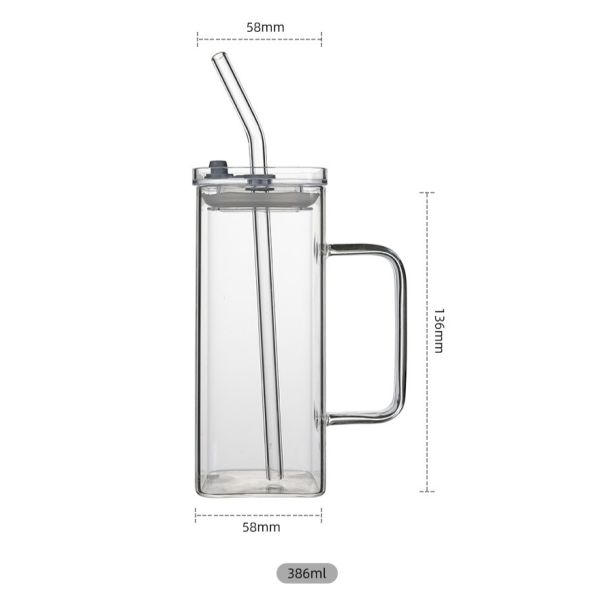 Portable Borosilicate Glass Cup With Colorful Handle PP Lid Glass Straw BPA Free