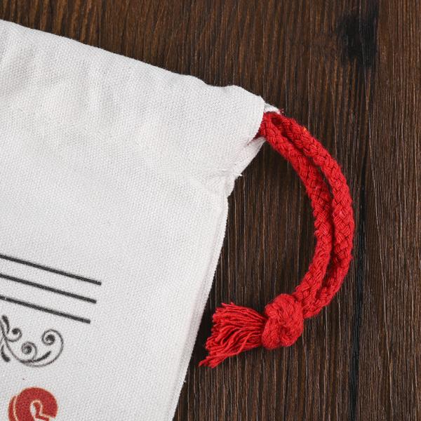 Customized Logo 2022 Christmas Drawstring Sacks 100% Cotton Santa Stockings Candy Nuts Gift Package Bag