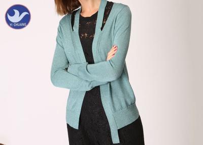 Viscose Lurex Womens Knit Cardigan Sweaters Long Sleeves Neck Slit Female