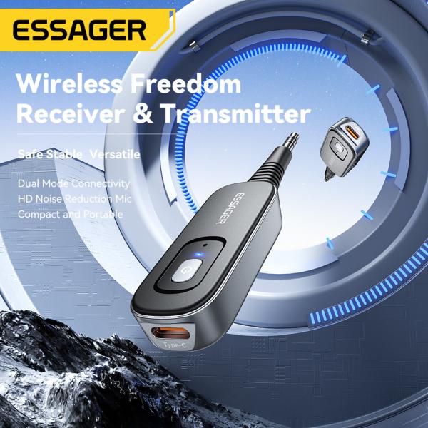 ESSAGER ES-BT10 Jack Aux 3.5mm vers Bluetooth Émetteur Récepteur Batterie Intégrée