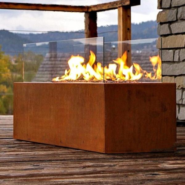 tabela portátil contemporânea do fogo de Rusty Corten Steel Outdoor Gas do comprimento de 150cm