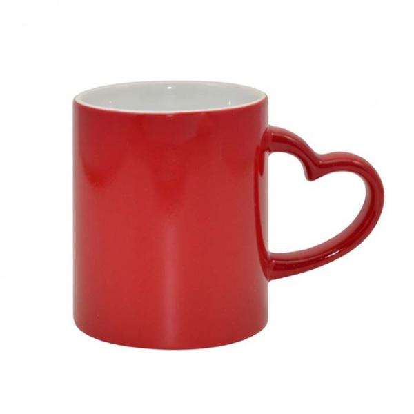 11oz Ceramic Mug Sublimation Color Changing Mug With Heart Handle For Sublimation Printing