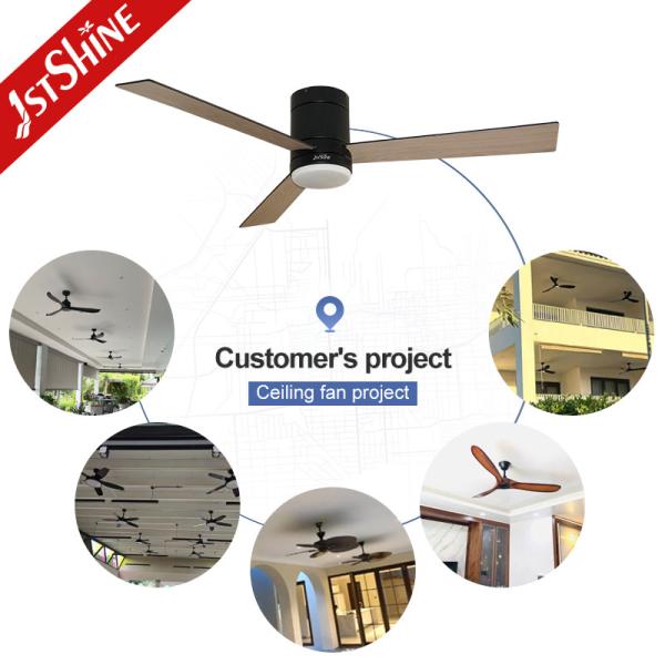 Fancy Wood Blades Low Profile Ceiling Fan with Remote Control and 3 Color LED Light