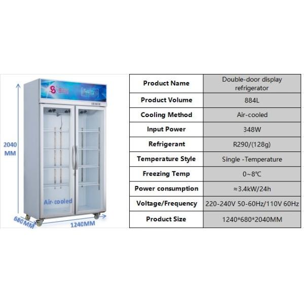Compresseur silencieux Réfrigérateur d'affichage commercial Réfrigérateur en verre à double porte à faible bruit