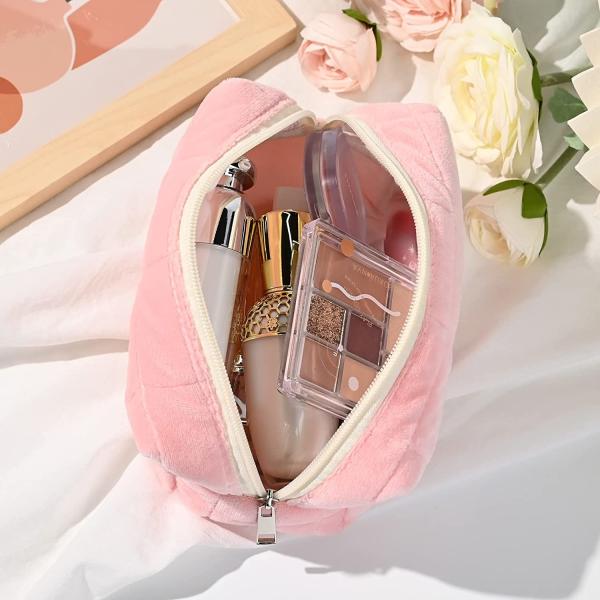Aesthetic Plush Cosmetic Makeup Bag Cute Pink Pouch Toiletry Organizer 7 × 4 inches