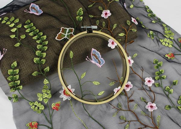 O tule colorido francês bordou a tela nupcial do laço para o vestido de noite com as flores 3D