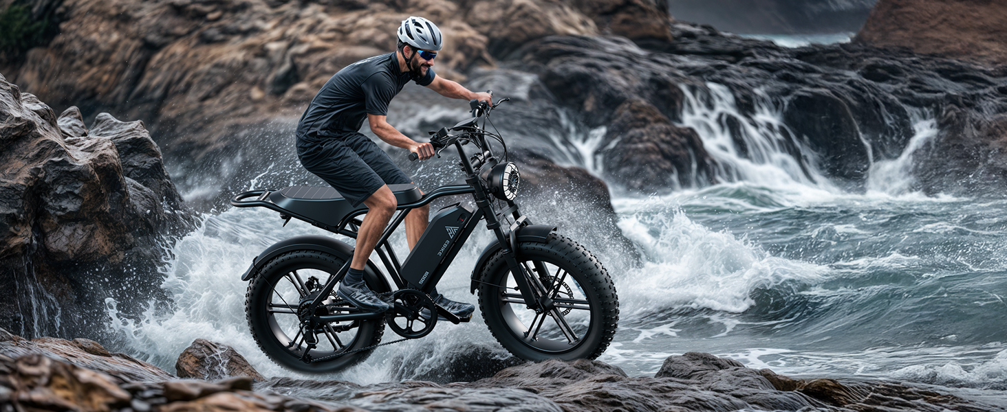 20''*4.0 1500W Sport Electric Bike Rear Hub Motor 48V Moped-style Fat Tire Bike 7-Speed Dual Suspension 15AH Lithium Battery