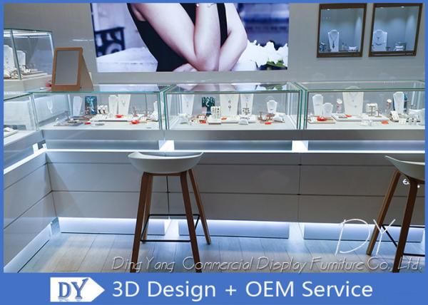 Luxurious Store Jewelry Display Cases / Beige Painting Finished Gold Shop Counter