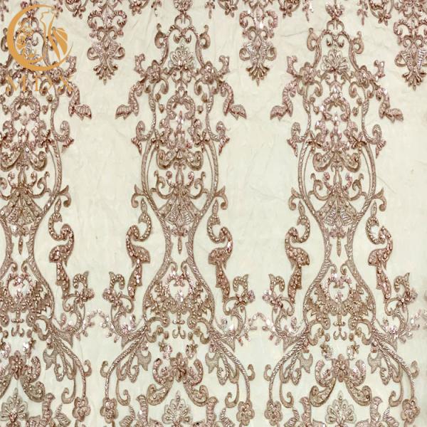 A4 Pattern Embroidered Beaded Dress Lace Fabric With Pearls Decoration