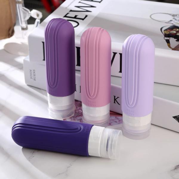 Bouteilles de toilettes de voyage en silicone résistant aux fuites, de couleur violette 90 ml