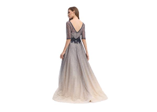 Polyester And Spandex Prom Party Dress Half Sleeve With Lace Up Back Or Zip