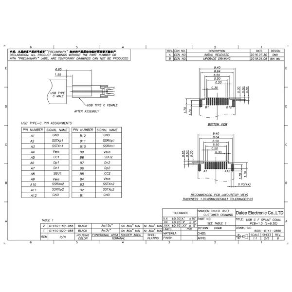 DIP And SMT Type USB 3.1 C Connector , Micro USB Female Connector Copper Alloy Contacts