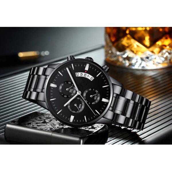 3 Atm Waterproof Mens Quartz Watch Lack Stainless Steel Band Chrono Customized