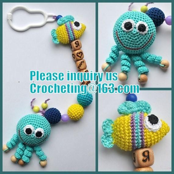 personalized pacifier clip,natural wooden beads dummy clip,pacifier holder,soother clip with amigurumi MaikVazovski