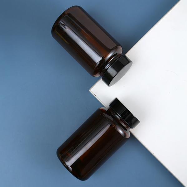 8oz 16oz 250ml 300ml 400ml 500ml Amber Brown Pharmaceutical Boston Round Glass Capsule Bottle with Black Cap and Induction Liner